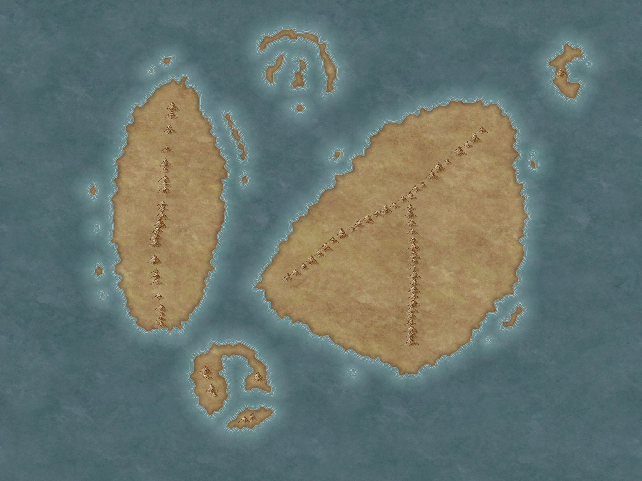 This is a map of Junoe in the suburan explosion. There are 2 major landmasses, one on the right and one on the left. The Right landmass is the largest. The left landmass is vertically straight.